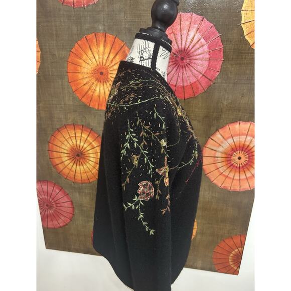 Susan Bristol 100% Wool Hand Embroidered & Sequin Pattern Cardigan Nostalgic M - Picture 4 of 7